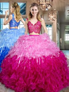 Classical Sleeveless Lace and Ruffles Zipper Sweet 16 Dress