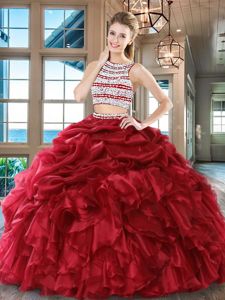 Charming Pick Ups Floor Length Wine Red Ball Gown Prom Dress Scoop Sleeveless Backless