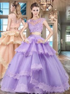 Adorable Scoop Cap Sleeves Floor Length Backless Sweet 16 Quinceanera Dress Apple Green and In for Military Ball and Sweet 16 and Quinceanera with Beading and Ruffles