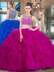 Scoop Backless With Train Navy Blue 15 Quinceanera Dress Tulle Brush Train Cap Sleeves Beading