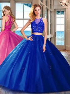 Enchanting Scoop Royal Blue Sleeveless Tulle Zipper Sweet 16 Quinceanera Dress for Military Ball and Sweet 16 and Quinceanera