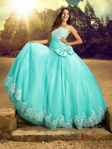 Luxurious Apple Green Sleeveless Floor Length Beading and Lace and Bowknot Lace Up Quinceanera Dresses