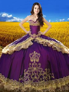 Amazing Purple Ball Gowns Sweetheart Sleeveless Taffeta Floor Length Lace Up Beading and Embroidery Quinceanera Dresses