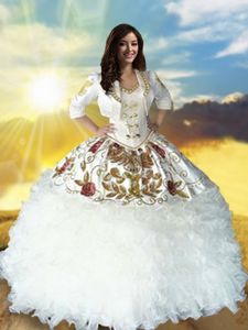 Flirting White Sleeveless Beading and Embroidery and Ruffles Floor Length Sweet 16 Dresses