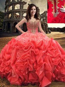 Floor Length Ball Gowns Sleeveless Red Sweet 16 Dress Lace Up