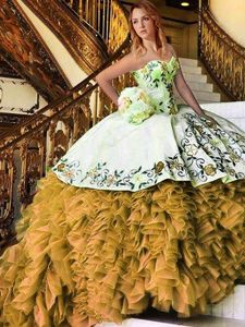 Extravagant Sleeveless Lace Up Floor Length Appliques and Embroidery 15 Quinceanera Dress