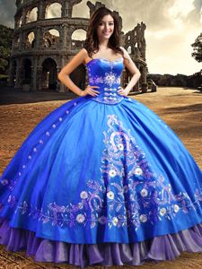 One Shoulder Lace and Embroidery 15 Quinceanera Dress Royal Blue Lace Up Sleeveless Floor Length