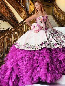 Attractive Sweetheart Sleeveless Organza Quince Ball Gowns Appliques and Embroidery Lace Up