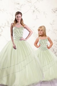 On Sale Sweetheart Sleeveless Tulle 15 Quinceanera Dress Beading Lace Up