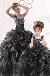 Super Organza Sleeveless Floor Length Vestidos de Quinceanera and Beading and Ruffles