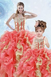 Multi-color Lace Up Ball Gown Prom Dress Beading and Ruffles and Sequins Sleeveless Floor Length