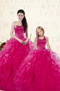 Great Sleeveless Lace Up Floor Length Beading and Ruffles Quinceanera Dress