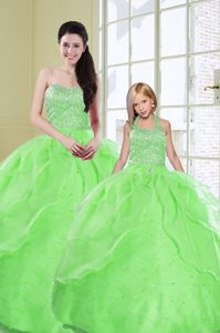 High Quality Beading and Sequins 15 Quinceanera Dress Green Lace Up Sleeveless Floor Length