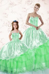 High Class Aqua Blue Organza Lace Up Quinceanera Gown Sleeveless Floor Length Beading and Ruffles