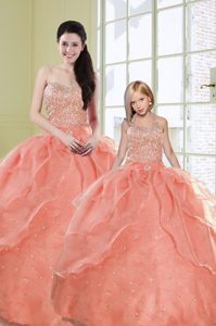 Latest Sequins Floor Length Ball Gowns Sleeveless Watermelon Red Vestidos de Quinceanera Lace Up