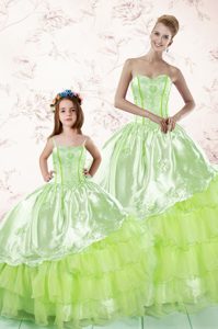 One Shoulder Green Sleeveless Floor Length Beading and Ruffles Lace Up Vestidos de Quinceanera