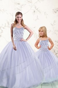 Admirable Purple Tulle Lace Up 15th Birthday Dress Sleeveless Floor Length Beading