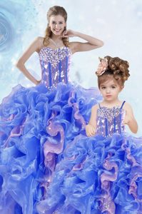 Floor Length Multi-color Quinceanera Dresses Organza Sleeveless Beading and Ruffles and Sequins