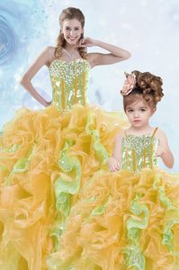 Sophisticated Multi-color Sleeveless Beading and Ruffles and Sequins Floor Length Quinceanera Dress