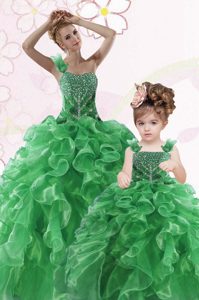 Dazzling One Shoulder Sleeveless Beading and Ruffles Lace Up Sweet 16 Quinceanera Dress