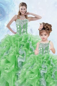 Excellent Sequins Floor Length Ball Gowns Sleeveless Green Sweet 16 Dress Lace Up