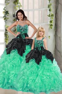 Sleeveless Beading and Ruffles Lace Up 15th Birthday Dress