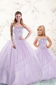 Sleeveless Lace Up Floor Length Beading Quinceanera Gown