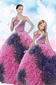 Hot Pink Sweetheart Neckline Beading and Appliques and Ruffles Quinceanera Dresses Sleeveless Lace Up