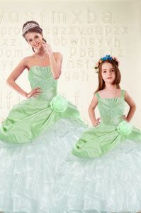 Sleeveless Floor Length Beading and Ruffles and Sequins Lace Up Quinceanera Dress with Multi-color