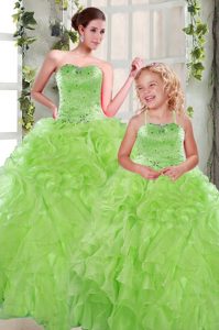 Ball Gowns Strapless Sleeveless Organza Floor Length Lace Up Beading and Ruffles Quinceanera Gown