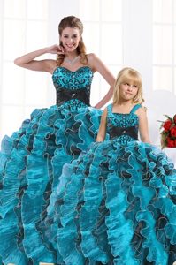 Fine Floor Length Aqua Blue 15 Quinceanera Dress Sweetheart Sleeveless Lace Up