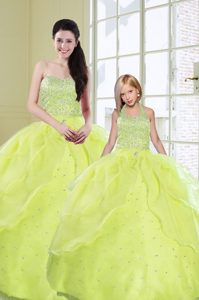 Sweetheart Sleeveless Sweet 16 Quinceanera Dress Floor Length Beading and Sequins Yellow Green Organza