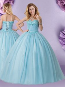 Sleeveless Lace Up Floor Length Beading Quinceanera Gown