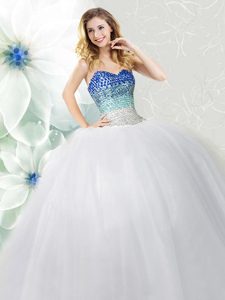 Great White Sweetheart Lace Up Beading Quinceanera Gowns Sleeveless