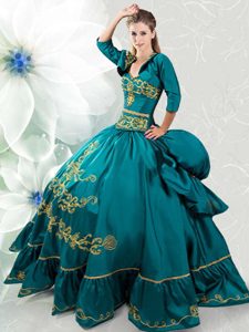 Teal Sweet 16 Quinceanera Dress Military Ball and Sweet 16 and Quinceanera and For with Beading and Embroidery Sweetheart Sleeveless Lace Up