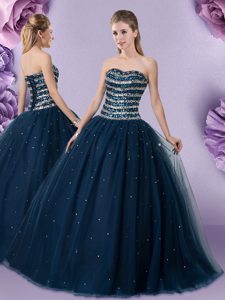 Popular Sleeveless Lace Up Floor Length Beading Quinceanera Dress