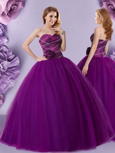 Flare Sweetheart Sleeveless Zipper Quinceanera Dresses Dark Purple Tulle