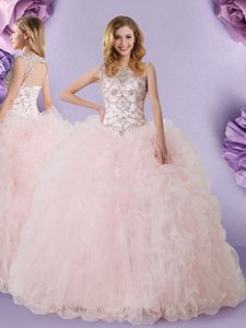 Scoop Sleeveless Lace Up Floor Length Lace Sweet 16 Quinceanera Dress