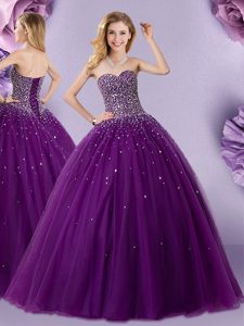 Dynamic Tulle Sleeveless Floor Length Quinceanera Dresses and Beading