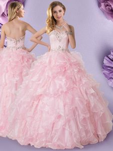 Customized Baby Pink Sleeveless Beading and Ruffles Floor Length 15 Quinceanera Dress