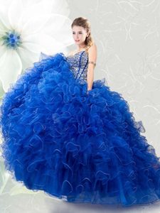 Royal Blue Quince Ball Gowns Military Ball and Sweet 16 and Quinceanera and For with Beading and Ruffles Sweetheart Sleeveless Lace Up