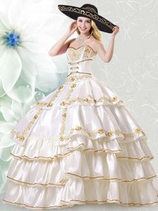 Fashionable White Quinceanera Gowns Military Ball and Sweet 16 and Quinceanera and For with Embroidery and Ruffled Layers Sweetheart Sleeveless Lace Up