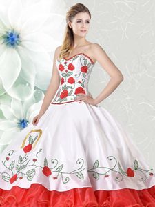 Fashion Ruffled White and Red Sleeveless Organza and Taffeta Lace Up Quinceanera Dresses for Military Ball and Sweet 16 and Quinceanera