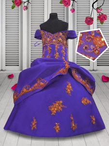 Ball Gowns Winning Pageant Gowns Purple Off The Shoulder Satin Sleeveless Floor Length Lace Up