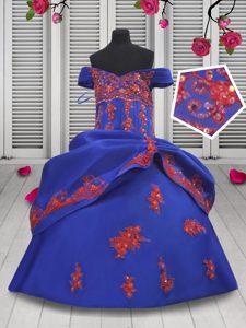 Royal Blue Pageant Gowns Party and Wedding Party and For with Beading and Appliques Off The Shoulder Sleeveless Lace Up