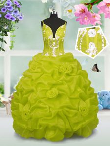 Yellow Green Sleeveless Beading and Pick Ups Floor Length Child Pageant Dress