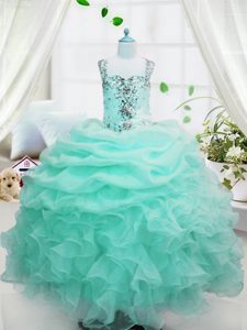 Baby Blue Lace Up Straps Beading and Ruffles and Pick Ups Little Girl Pageant Gowns Organza Sleeveless