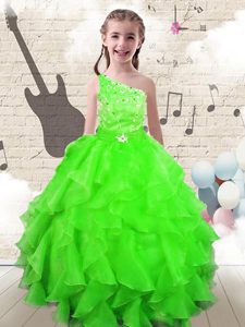 One Shoulder Sleeveless Organza Pageant Dress Toddler Beading and Ruffles Lace Up