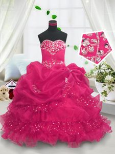 Affordable Pick Ups Ruffled Sweetheart Sleeveless Lace Up Pageant Dress for Teens Fuchsia Organza