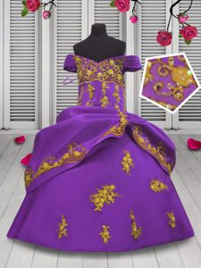 Dramatic Lilac Sleeveless Floor Length Beading and Appliques Lace Up High School Pageant Dress